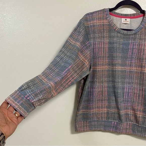 Sundry Sweater Women’s Size Small Pastel Rainbow Plaid Sweater - Picture 6 of 15